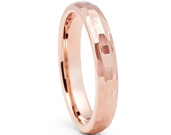 Rose Gold Tungsten Wedding Ring|4mm Rose Gold Wedding Ring|Anniversary Ring|Hammered Tungsten Ring|Ladies Tungsten Wedding Ring|Anniversary