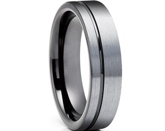 Anillo de bodas de tungsteno negro/8 mm y 6 mm/Anillo de carburo de tungsteno/Anillo de compromiso/Anillo de tungsteno único/Anillo de carburo de tungsteno/Anillo de ajuste cómodo