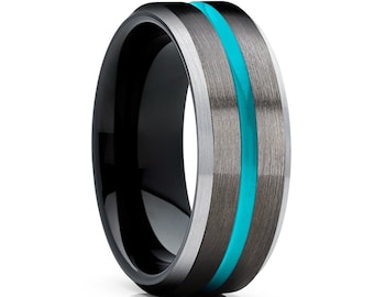 Turquoise Wedding Ring,Black Tungsten Wedding Ring,Anniversary Ring,Tungsten Carbide Ring,Men & Women,Black Wedding Ring,Anniversary Ring