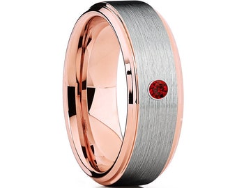 Rosegold Wolfram Ehering, Rubin Wolfram Ehering, 8 mm und 6 mm, Wolfram Ehering, 18 K Roségold, Jubiläumsring, Verlobungsring