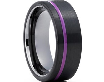 Aliança de casamento em tungstênio preto, anel de tungstênio roxo, anel de aniversário, anel de tungstênio cinza-chumbo, anel de noivado, anel de tungstênio exclusivo, ajuste confortável
