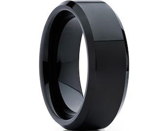 Zwarte wolfraam trouwring, zwarte trouwring, wolfraamcarbide ring, glanzende wolfraam ring, jubileumring, verlovingsring, zwarte trouwring