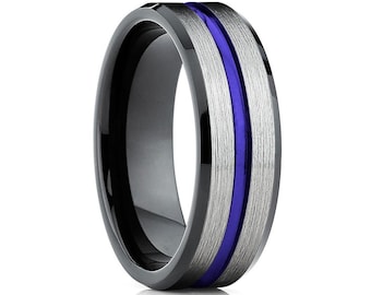 Aliança de casamento em tungstênio roxo, anel de aniversário, anel de carboneto de tungstênio, anel de noivado, aliança de casamento preta, anel de tungstênio exclusivo, anel com ajuste confortável