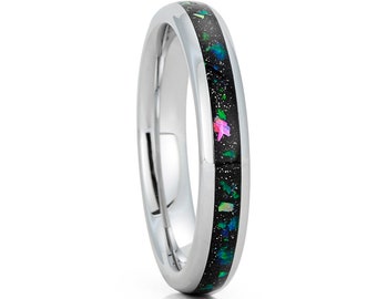 Galaxy Opal Tungsten Wedding Ring,Opal Wedding Band,4mm Wedding Ring,Tungsten Carbide Ring,Anniversary Ring,Galaxy Opal Band,4mm Ring,Dome