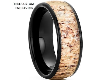 Trouwring hertengewei, zwarte wolfraam trouwring, wolfraamcarbide ring, jubileumring, verlovingsring, 8 mm trouwring, wolfraamringen