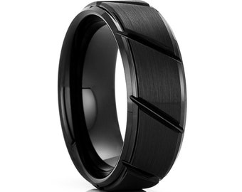 Anillo de bodas de tungsteno negro, anillo de tungsteno negro, anillo de bodas negro de 8 mm, anillo de aniversario, anillo de carburo de tungsteno, para hombre y mujer, compromiso