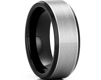Zwarte wolfraam trouwringen, zwarte trouwring, zwarte trouwring, wolfraamcarbide ring, jubileumring, verlovingsring, zwarte trouwring