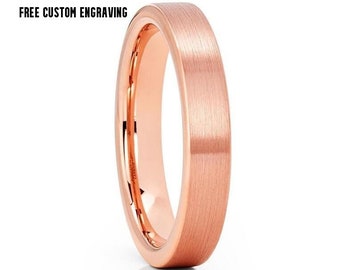 Bague de mariage en tungstène en or rose, bague en tungstène en or rose, bague d'anniversaire, hommes et femmes, bague en carbure de tungstène, bague en or rose 18 carats, brosse en tungstène