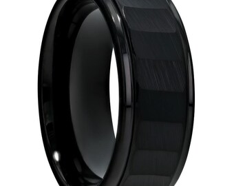 Anillo de bodas de tungsteno para hombre, anillo de tungsteno negro, 8 mm, aniversario, compromiso, ajuste cómodo, anillo de tungsteno negro cepillado, alianza única, unisex