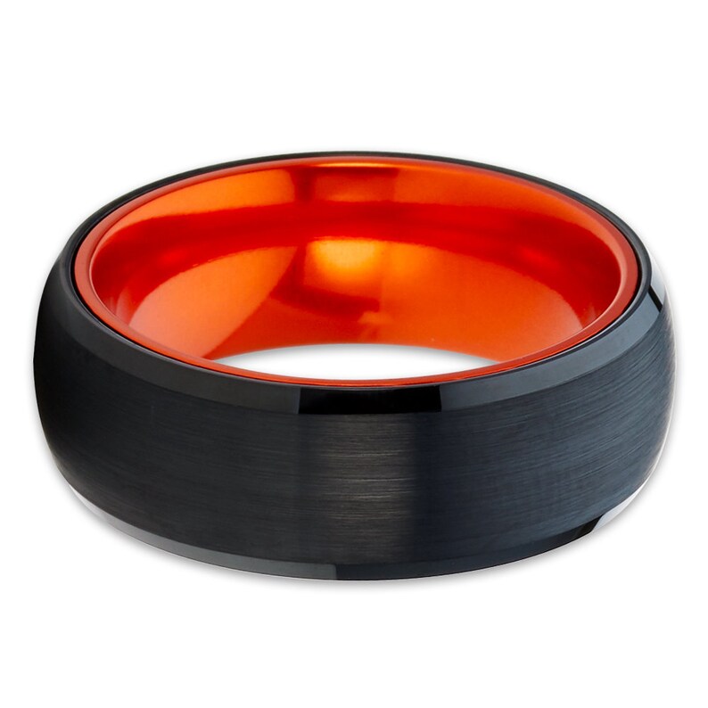 Orange Tungsten Wedding Ring|Orange Tungsten Ring|Black Tungsten Wedding Band|Tungsten Carbide Ring|anniversary Ring|8mm Wedding Ring|Unique