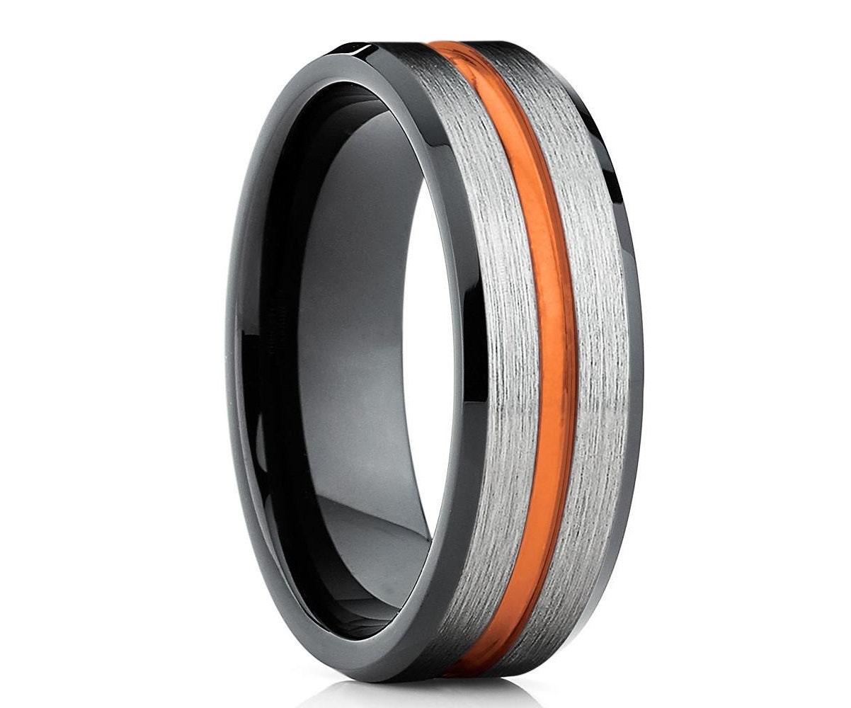 Orange Wedding Ringblack Tungsten Ringanniversary Ringblack - Etsy