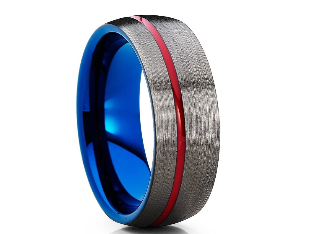 Gunmetal Tungsten Wedding Ring,blue Tungsten Ring,anniversary Ring