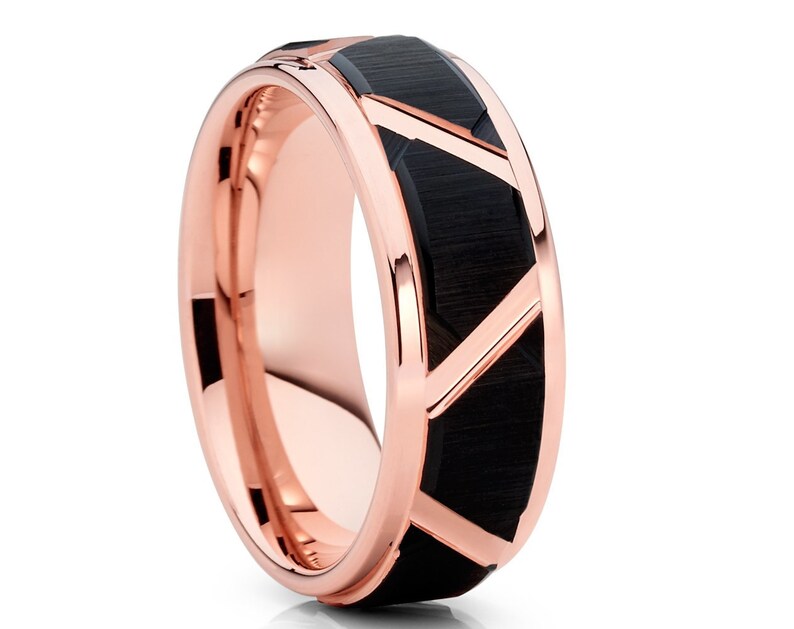 Rose Gold Tungsten Wedding Ring,Black Tungsten Wedding Ring,Anniversary Ring,Engagement Ring,Black Wedding Ring,8mm Tungsten Ring,Unique