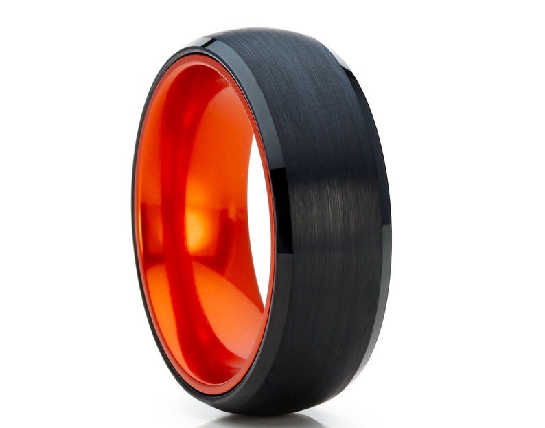Orange Tungsten Wedding Ring|Orange Tungsten Ring|Black Tungsten Wedding Band|Tungsten Carbide Ring|anniversary Ring|8mm Wedding Ring|Unique
