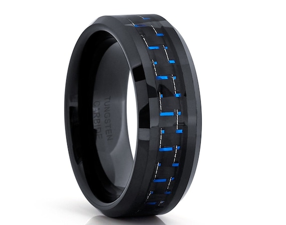 Anillos De Tungsteno Negros Para Hombre, Anillo De Fibra De