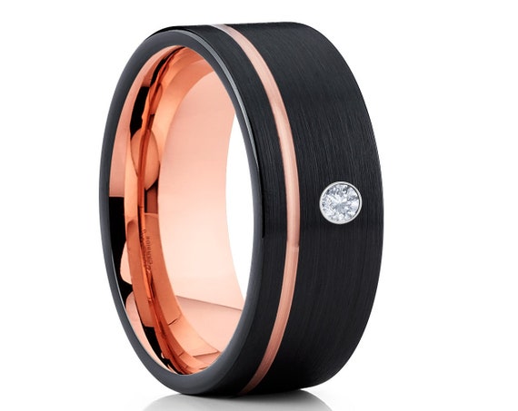 Rose Gold Tungsten Wedding Ringdiamond Wedding Ring18k Rose | Etsy