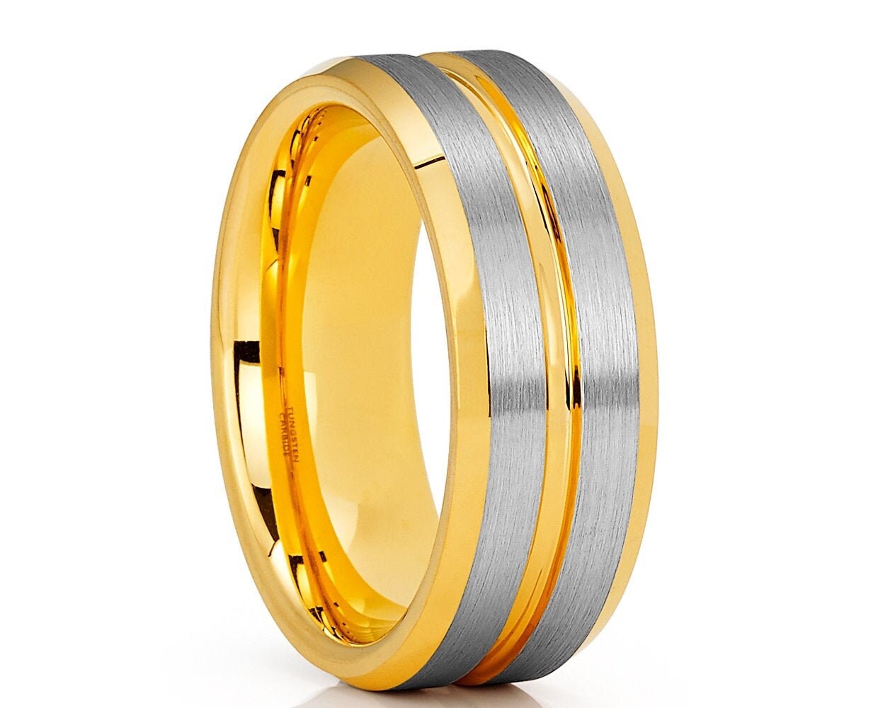 Unique Yellow Gold Tungsten Ring 8mm Ring Tungsten Wedding Bands