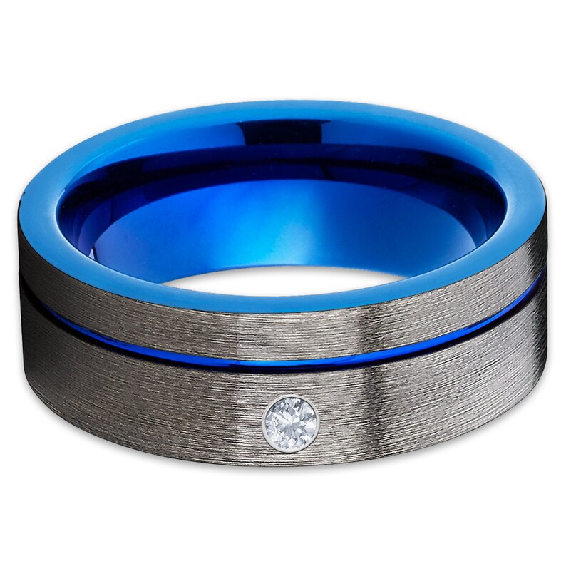 Blue Tungsten Wedding Ring,Gunmetal Tungsten Wedding Ring,Gunmetal Tungsten Wedding Band,Anniversary Ring,Engagement Ring,Diamond Ring