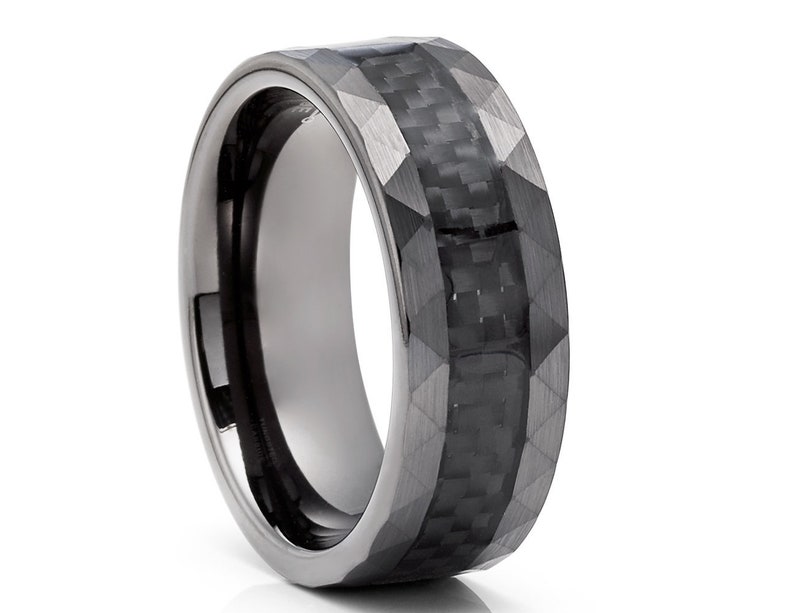 Gunmetal Tungsten Wedding Ring|Carbon Fiber Ring|Tungsten Wedding Ring|Anniversary Ring|Engagement Ring|Tungsten Wedding Band|Hammered Ring