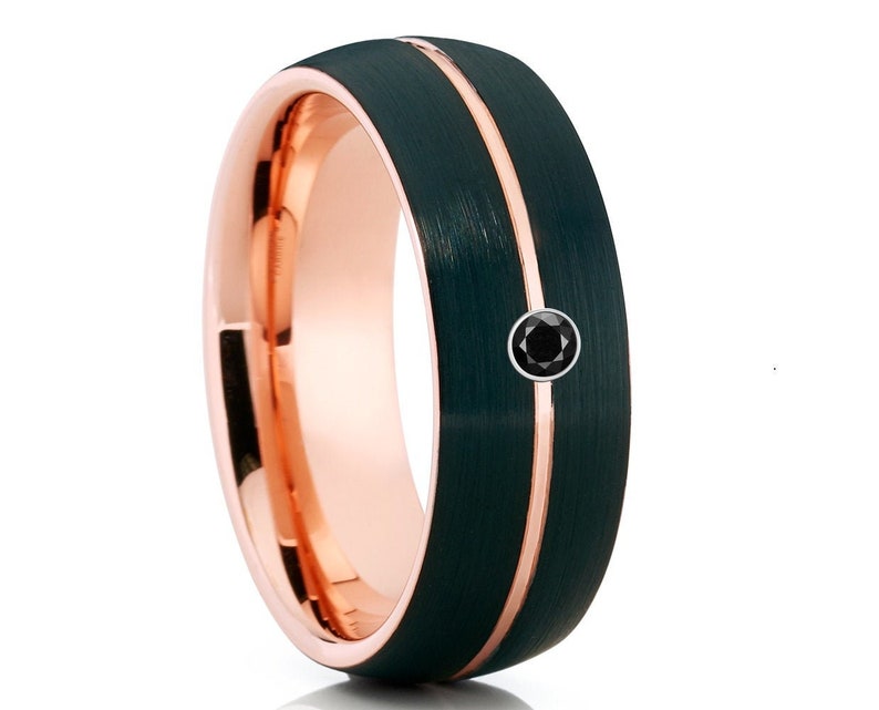 Black Diamond Tungsten Wedding Ring,Rose Gold Tungsten Ring,Anniversary Ring,Engagement Ring,18k Rose Gold,Tungsten Carbide Ring,18 Rose