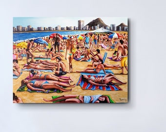 Rio de Janeiro Copacabana Oil painting in Stretched Canvas. Wall decor and House decor - Impressionist Art, Living Room Wall Art