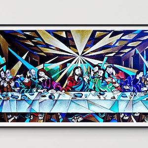 The Last Supper Gallery Wrap Canvas, Cubist Oil Painting Jesus Christ, Catholic painting, Religious decoration, Mexican Art House decor