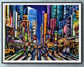 Impresión nocturna de Times Square – Impasto, arte mural de la ciudad de Nueva York
