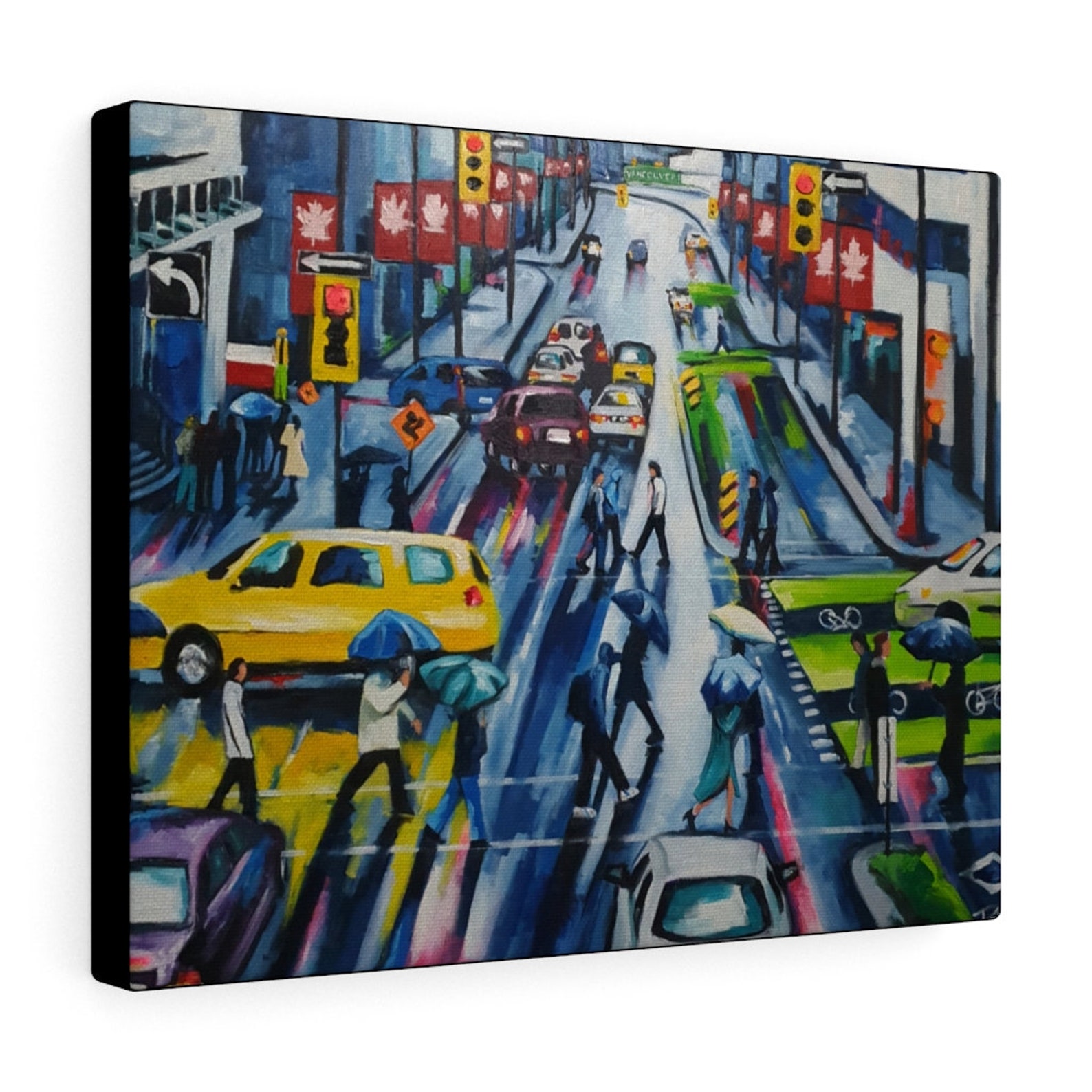 Vancouver Canada Oil Painting on Canvas Street View Landscape Wall Art, Home Decoration City