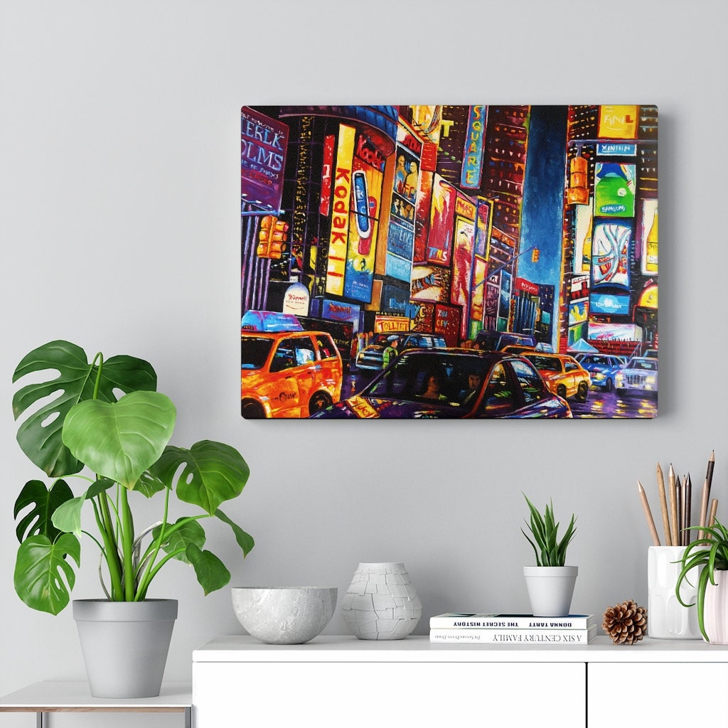 New York City at Night Canvas Gallery Wrap from My Original Oil Painting. NYC Painting, Scenery at night Art, Office Wall Decor.
