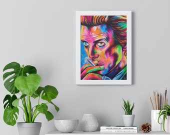 Wooden Premium Framed Vertical David Bowie Neon Psychedelic Poster - Original artwork from independent artist 8&#39;&#39; x 11&#39;&#39;