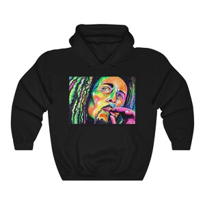 Bob Marley Unisex Hooded Sweatshirt-  Psychedelic, fluorescent clothing design.