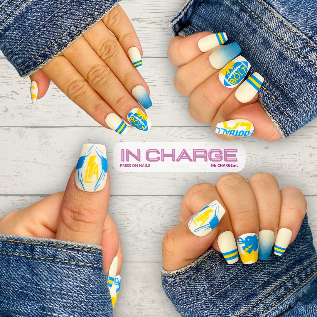 Custom Made Press on Nails LA Chargers NFL Football Los Angeles California Sports Nails Blue