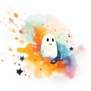 9 schattige spoken aquarel clipart, Halloween spook illustratie JPG, spookachtige digitale kunst voor ambachten, scrapbooking