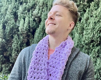 Fuzzy and soft crochet lavender infinity scarf