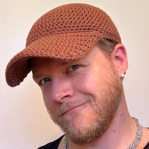 Crochet Baseball Cap - Handmade Hat - Hard Brimmed Hat for Adults - Brown