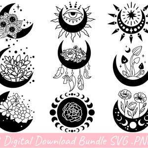 Celestial Floral Moon,Celestial Moon Svg,Celestial Svg,Floral Moon Svg,Floral Svg,Floral Svg,Celestial Moon Svg,Mond Clipart,Mond Blume Svg