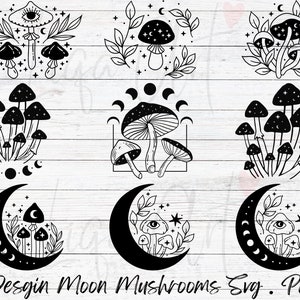 Celestial Mushroom SVG, Moon Cat Clipart, Tarot Cricut (Digital Download)