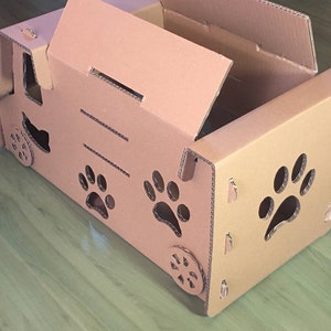 Blueprints for cardboard foldable eco-friendly pet carrier/house Cat house Pet carrier Cardboard pet kennel image 2