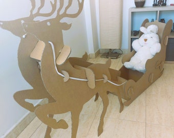 Blueprints for cardboard Santa sleigh with reindeer DIY christmas toy (digital download)