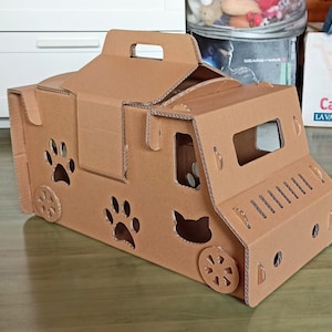 Blueprints for cardboard foldable eco-friendly pet carrier/house Cat house Pet carrier Cardboard pet kennel image 1