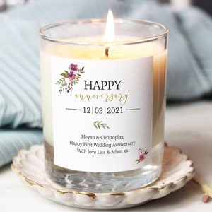 First Wedding Anniversary Gift Candle, Personalised Wedding Anniversary Gift For Parents, Daughter And Son-In-Law / Son And Daughter-In-Law