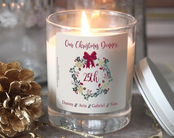 Décoration de dîner de Noël, Bougie de fête, Bougie de Noël, Bougie personnalisée, Décoration de Noël, Cadeau de famille, Cadeau de Noël pour elle, pour lui