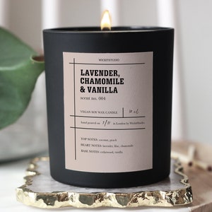 LAVENDER, CHAMOMILE & VANILLA Soy Candle, Relaxing Calming Aromatherapy Candle, Soothing Scented Candle, Large 10.5oz Candle, Vegan Candle