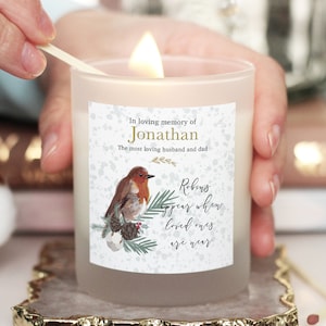 Christmas In Memory Candle, Robin Christmas Condolence Gift, Christmas Remembrance Gift, Memorial Candle, Personalised Candle, Sympathy Gift