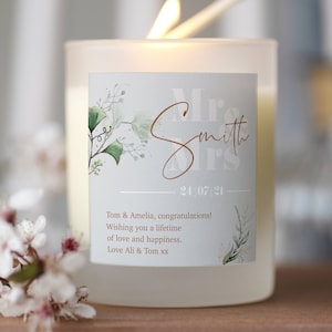 Wedding Gift Candle For Couple, Congratulations Wedding Gift For Bride, Mr And Mrs Wedding Day Gift, Just Married Personalised Candle Gift