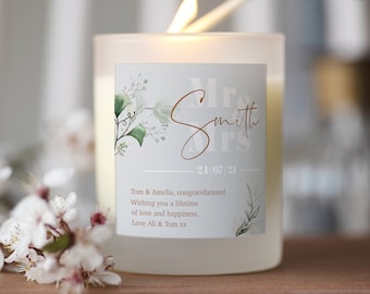 Wedding Gift Candle For Couple, Congratulations Wedding Gift For Bride, Mr And Mrs Wedding Day Gift, Just Married Personalised Candle Gift