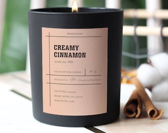 CREAMY CINNAMON Soy Candle, Autumn Winter Scented Candle, Holiday Season Warm Sweet Scented Candle, Large 10.5oz Candle For Colder Months