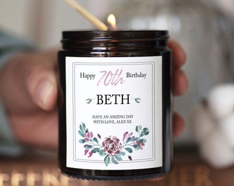 Personalised 70th Birthday Candle, 70th Birthday Gift For Mum | Nana | Best Friend | Sister | Wife, Thoughtful Custom Birthday Gift For Her
