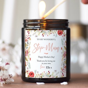 Step Mum Mother&#39;s Day Gift, Mothers Day Candle, Personalised Gift For Step Mum, Floral Candle For Step Mum, Custom Stepmother Gift Candle