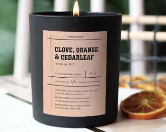 CLOVE, ORANGE & CEDAR Leaf Soy Candle, Autumn Winter Scented Candle, Warm Spicy Scented Candle, Large 10.5oz Vegan Candle For Colder Months